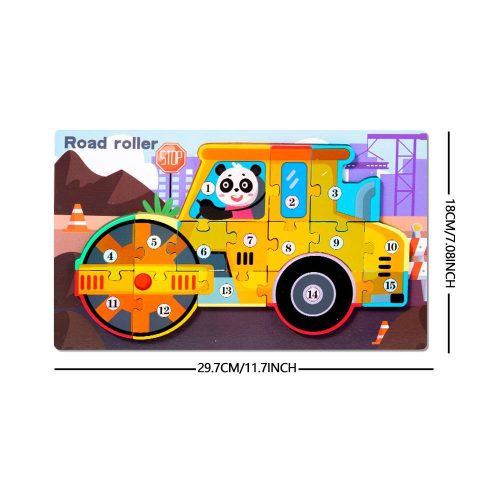 Drevené puzzle so stavebnými strojmi pre deti – skladačka s vozidlami