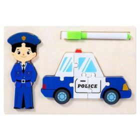   Drevené policajné puzzle s kresliacou tabuľkou – rozvíjajúca hračka 2 v 1