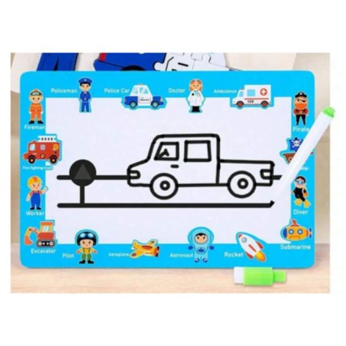 Drevené policajné puzzle s kresliacou tabuľkou – rozvíjajúca hračka 2 v 1