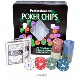   Poker set 100 žetónov - Texas Hold’em súprava v kovovej krabici