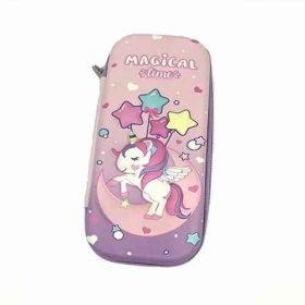   Dievčenský peračník s 3D reliéfom – s motívom jednorožca, s 2 zipsami