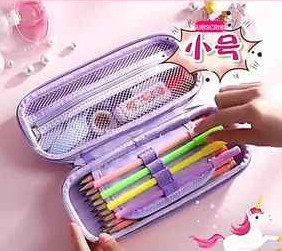 Dievčenský peračník s 3D reliéfom – s motívom jednorožca, s 2 zipsami