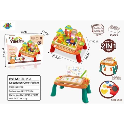 2 v 1 edukačný stolík na kreslenie a stavanie