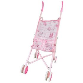 Skladací ružový kočík pre bábiky s kovovým rámom